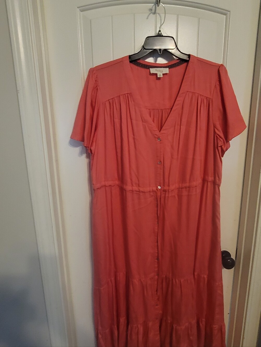 Button-Front Coral Maxi Dress
